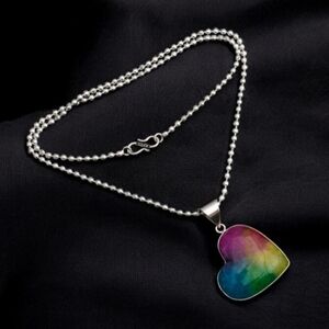 Rainbow Solar Quartz Heart Necklace Handcrafted 925 Sterling Silver Plated
